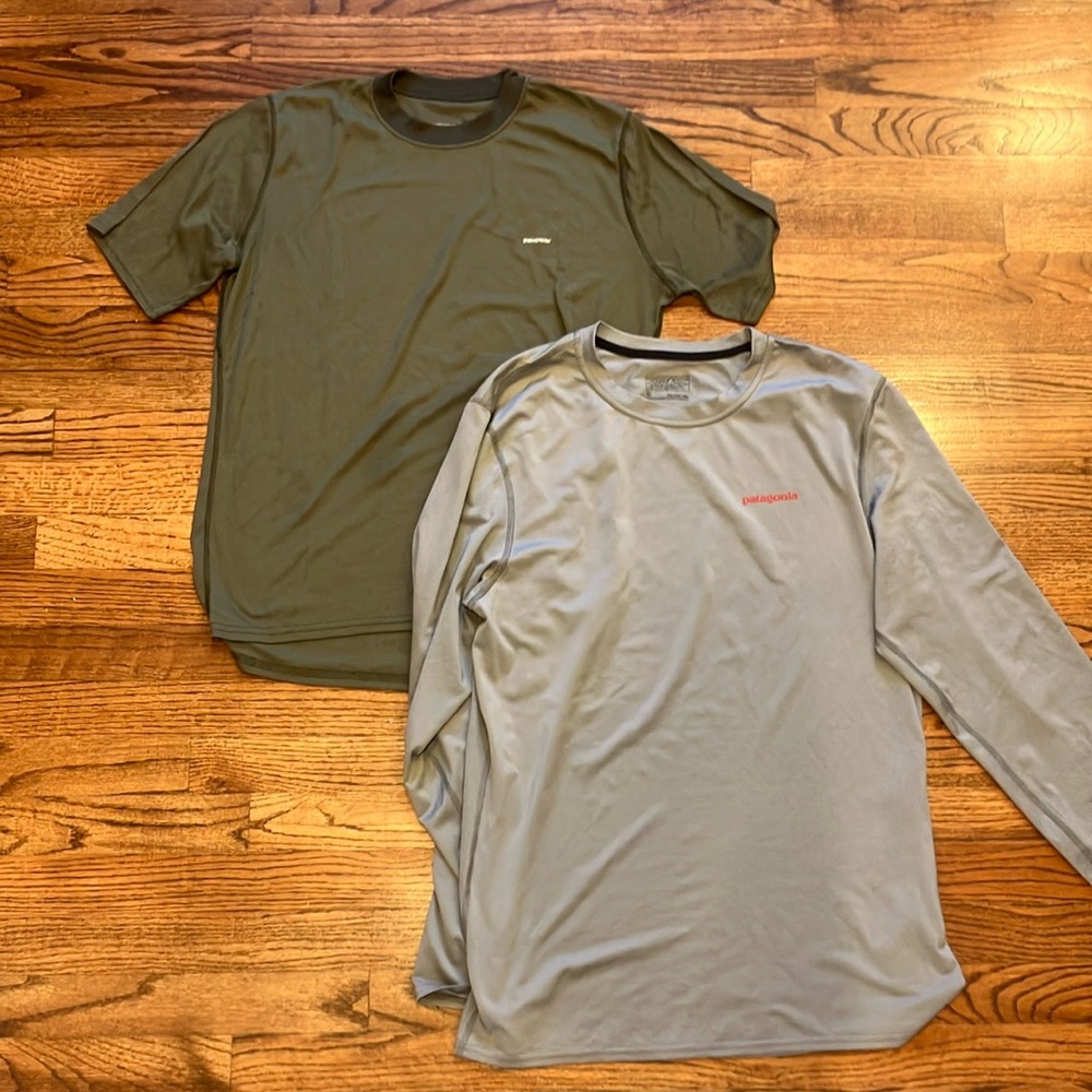 Patagonia Green and Gray Short Sleeve Tees